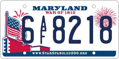 MD license plate 6AF8218