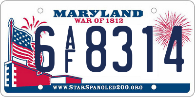 MD license plate 6AF8314