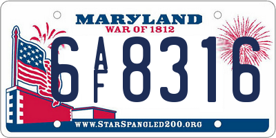 MD license plate 6AF8316