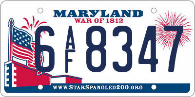 MD license plate 6AF8347