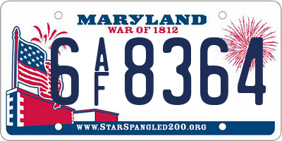 MD license plate 6AF8364