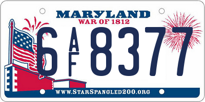 MD license plate 6AF8377
