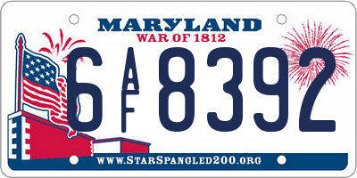MD license plate 6AF8392