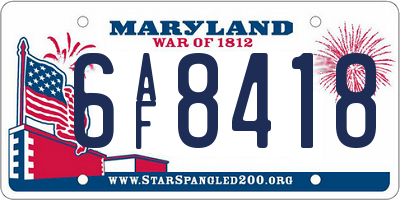 MD license plate 6AF8418