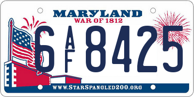 MD license plate 6AF8425