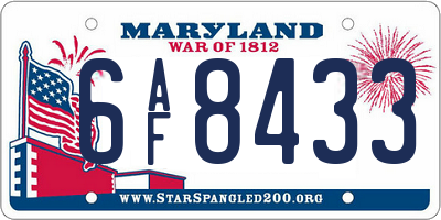MD license plate 6AF8433