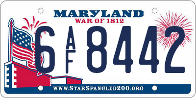 MD license plate 6AF8442