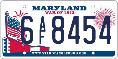 MD license plate 6AF8454