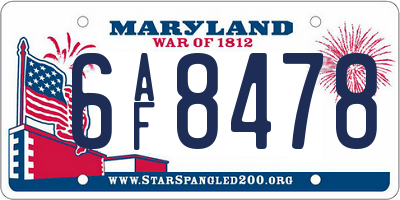 MD license plate 6AF8478