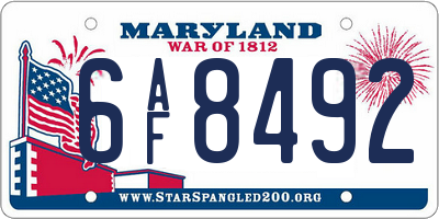 MD license plate 6AF8492