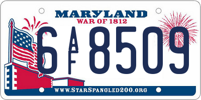 MD license plate 6AF8509