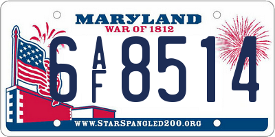 MD license plate 6AF8514