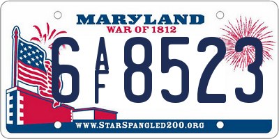 MD license plate 6AF8523