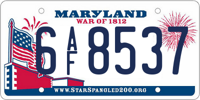 MD license plate 6AF8537