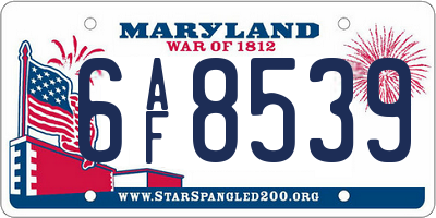 MD license plate 6AF8539