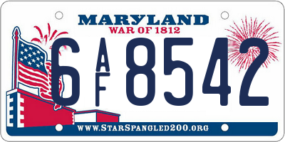 MD license plate 6AF8542