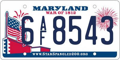 MD license plate 6AF8543