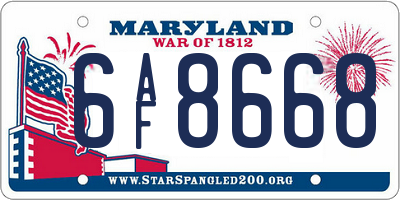 MD license plate 6AF8668