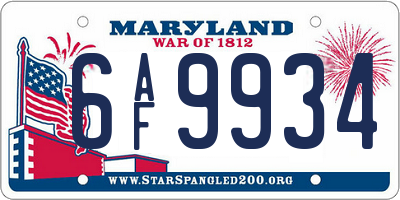 MD license plate 6AF9934