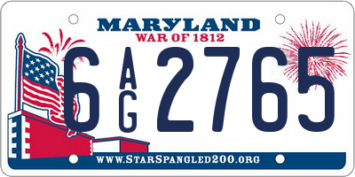 MD license plate 6AG2765