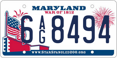 MD license plate 6AG8494