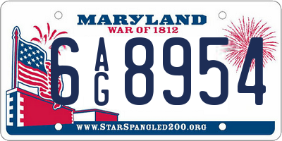 MD license plate 6AG8954