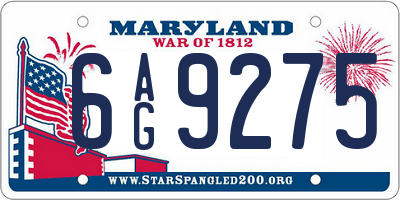 MD license plate 6AG9275