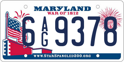 MD license plate 6AG9378