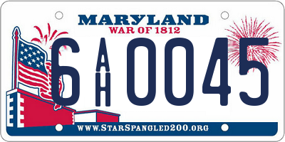 MD license plate 6AH0045