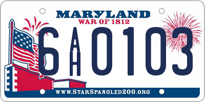 MD license plate 6AH0103