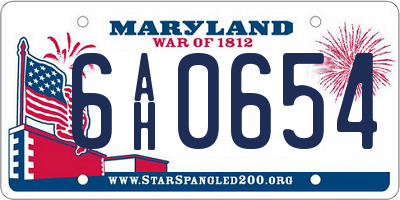 MD license plate 6AH0654