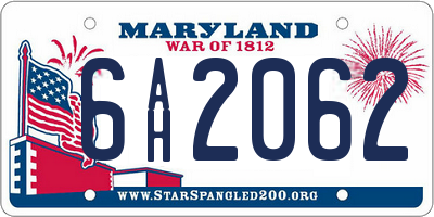 MD license plate 6AH2062