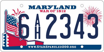 MD license plate 6AH2343