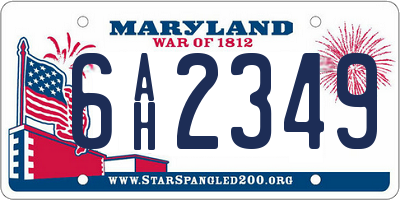 MD license plate 6AH2349