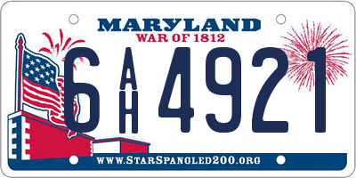 MD license plate 6AH4921