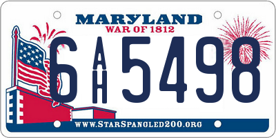 MD license plate 6AH5498
