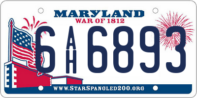 MD license plate 6AH6893
