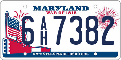 MD license plate 6AH7382