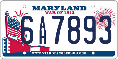 MD license plate 6AH7893