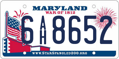 MD license plate 6AH8652