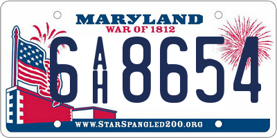 MD license plate 6AH8654