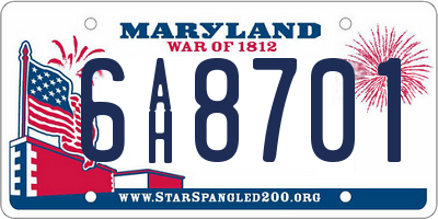 MD license plate 6AH8701