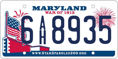 MD license plate 6AH8935