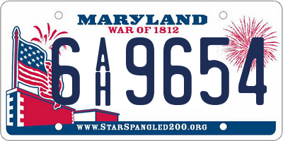 MD license plate 6AH9654
