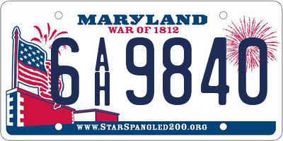 MD license plate 6AH9840