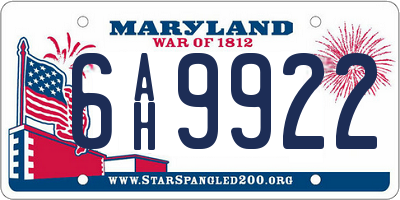MD license plate 6AH9922