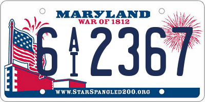 MD license plate 6AI2367