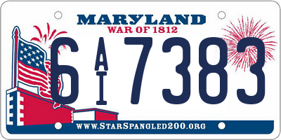 MD license plate 6AI7383