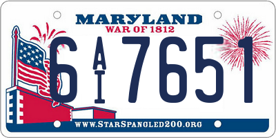 MD license plate 6AI7651