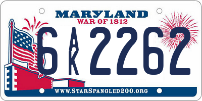 MD license plate 6AK2262